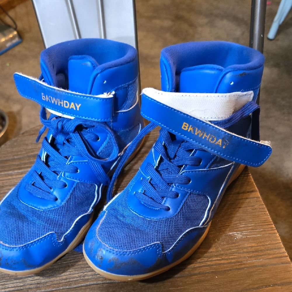 Blue High-Top Kids Wrestling Shoes